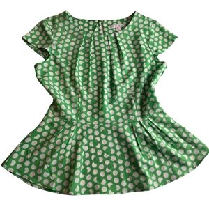New York & Co. Size S Blouse Green & White Polka Dot 2673-X